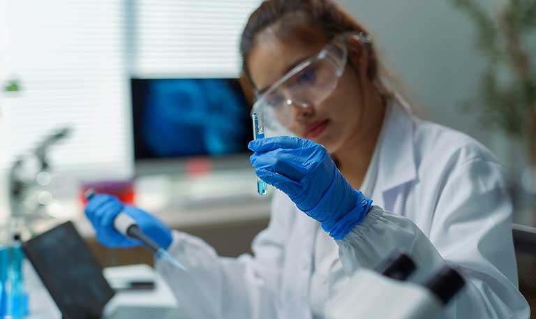 A researcher working in a lab