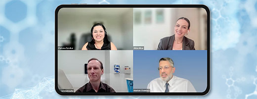 Still of the Bronchiectasis Breathrough video with four speakers