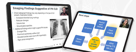 A tablet showing a screenshot of an airway clearance webinar, on a green background