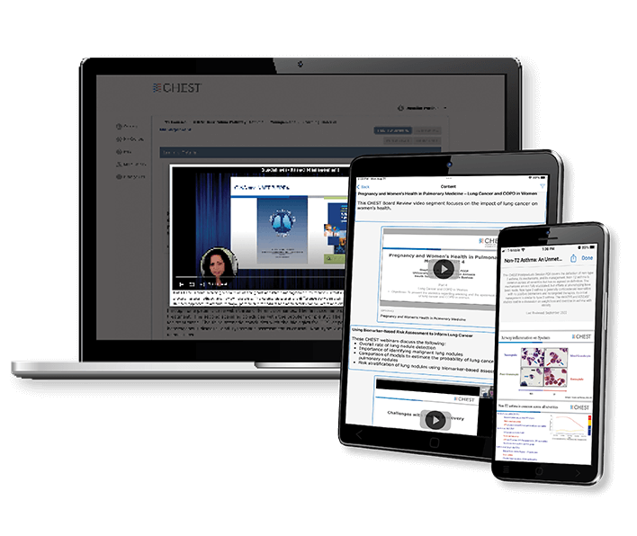 Screenshots of CHEST Curriculum Pathway products on a laptop, tablet, and phone
