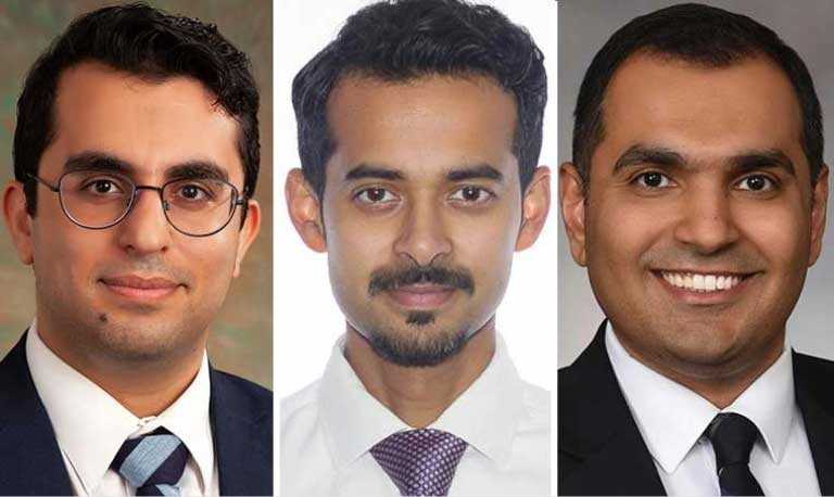 Headshots of Omid Pourshahid, MD, MPH, FCCP; Nauman A. Khan, MD; Malik Khurram Khan, MD, FCCP